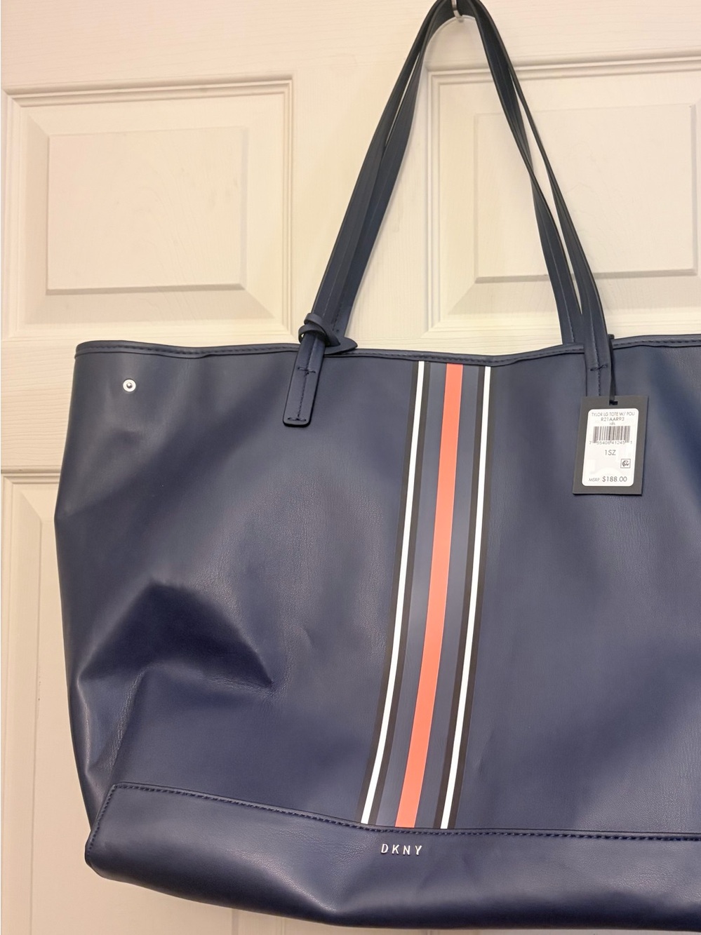 SALE! DKNY Bradee Navy Blue Striped Tote Bag w/ Card/ID Case attachment NWT $188